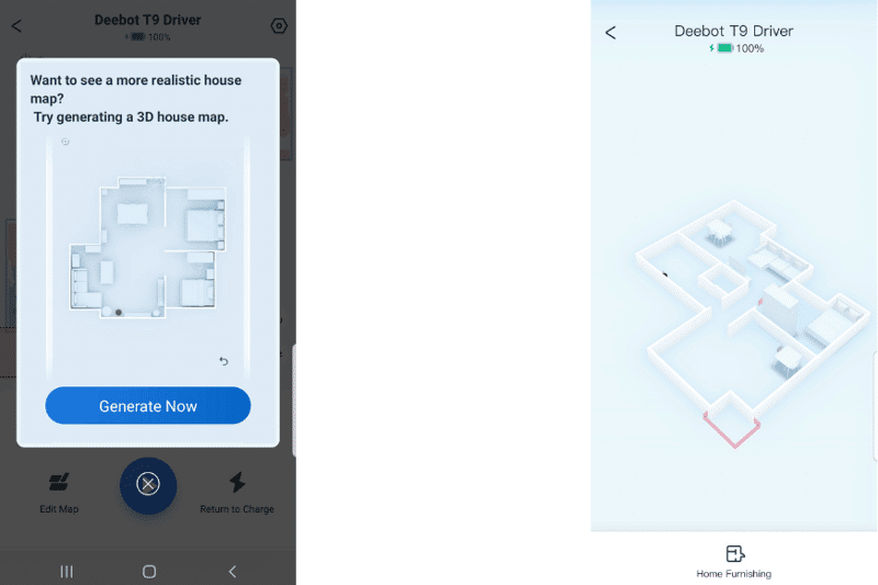 3d Kartenansicht des Ecovacs Deebot T9 in der Handy-App